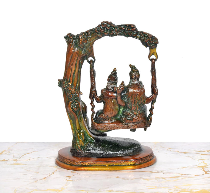 Brass Shiva Swings with Parvati and Ganesha Murti (Height: 10 inch)