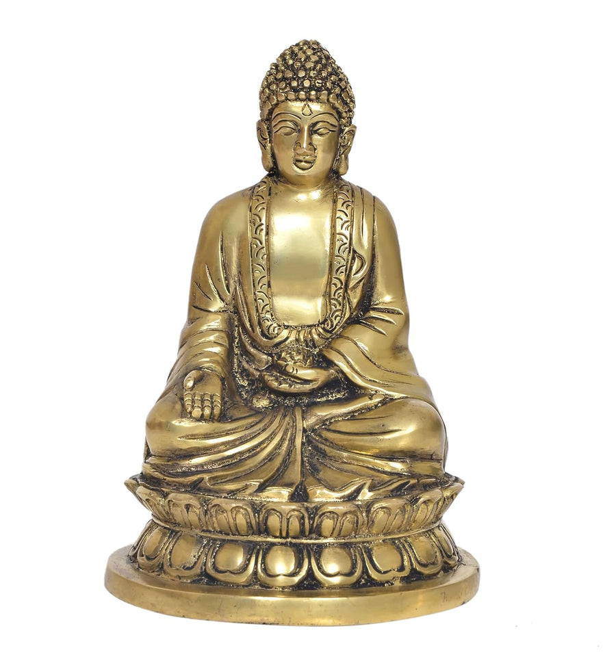 Brass Dhyan Mudra Buddha Statue - Handcrafted Spiritual Decor for Home Decor and Office Decor - Meditating Buddha Idol (Height 8 Inch) Craft Detail