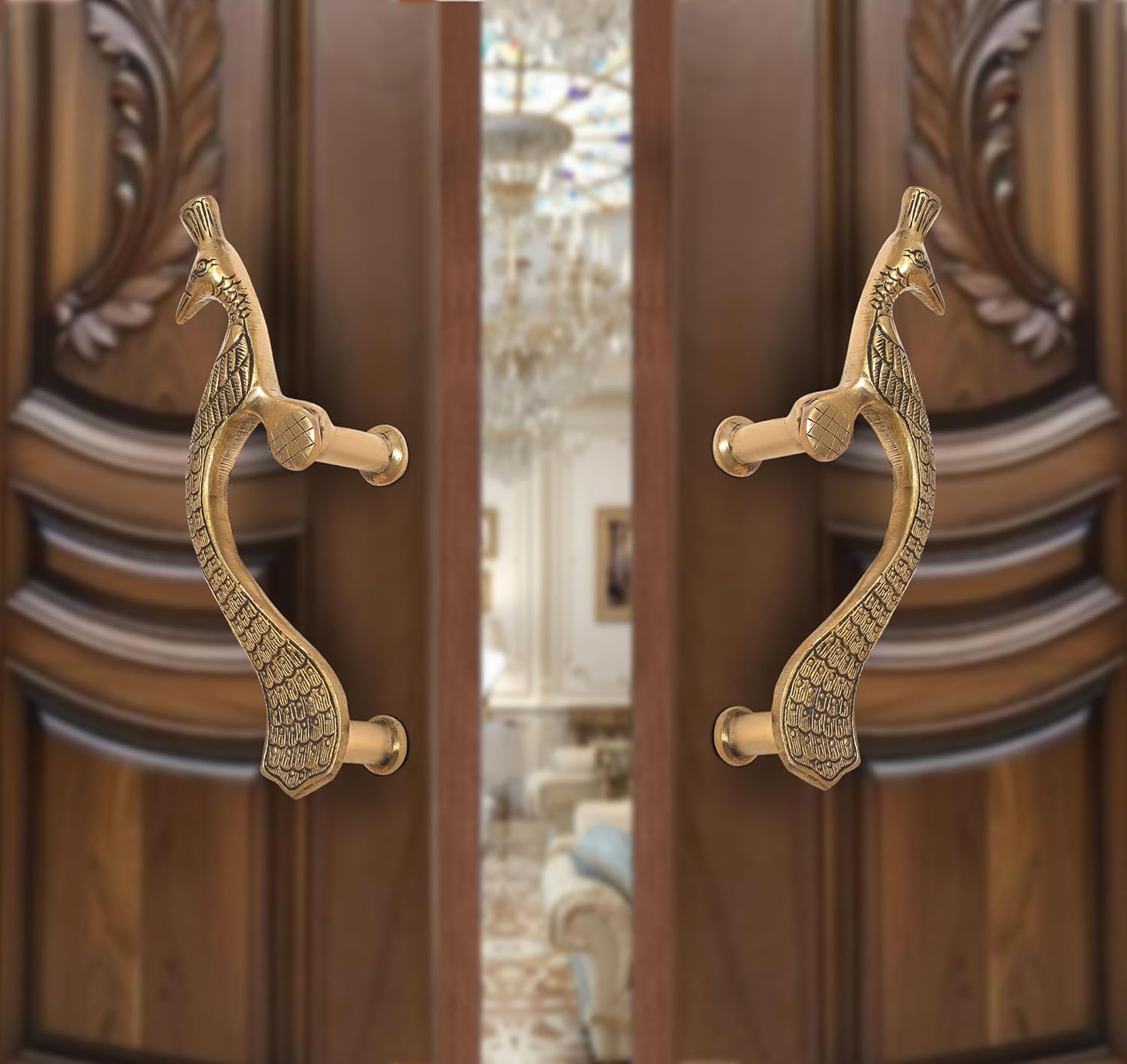 AONA Brass Peacock Design Door Handle Pair (Pack of 2)
