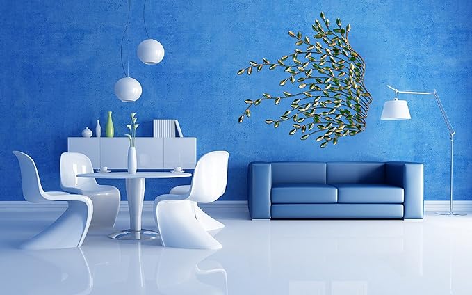 Iron Green Tree Leaf Wall Mounted Art (Height: 32 Inches)