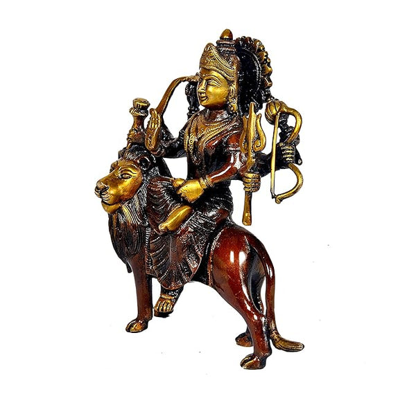 Brass Idol/Statue of MATA Sherawali/Maa Durga for Home & Office Temple 9 Inches Study Setting
