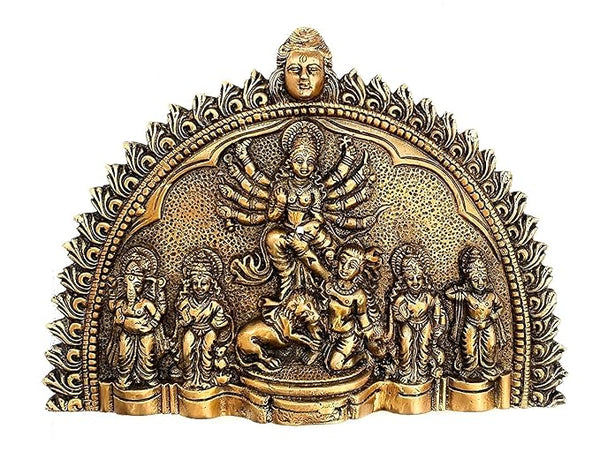 Goddess Ekchala durga Partima Brass Statue with Wood Base Wall Sculpture Wall Hanging Height 8 inches Entryway Setting