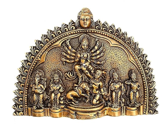 Goddess Ekchala durga Partima Brass Statue with Wood Base Wall Sculpture Wall Hanging Height 8 inches Craft Detail