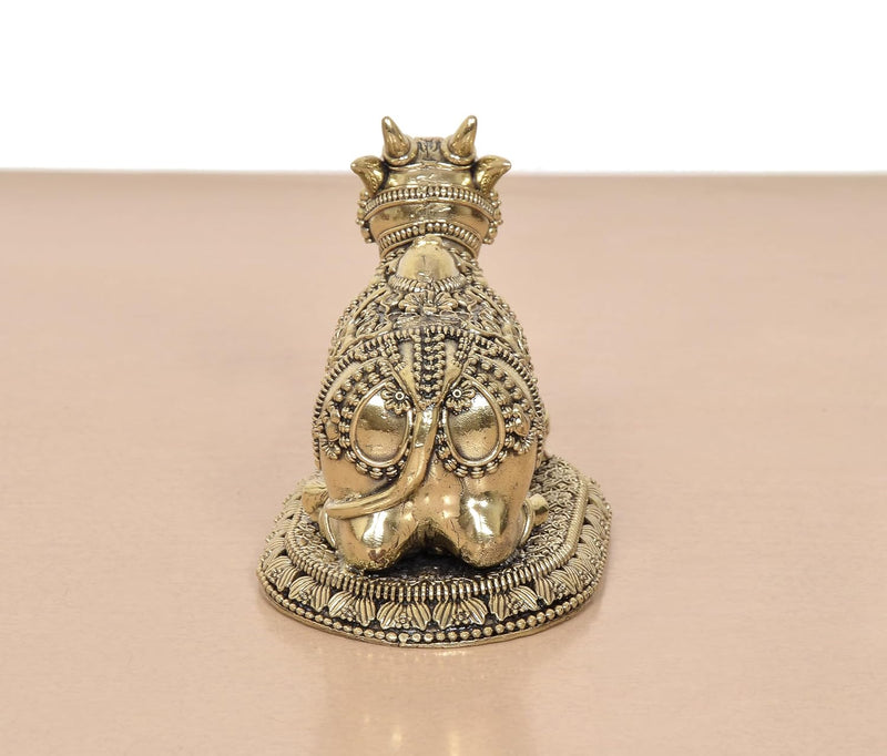 Bronze Shiva Seated Nandi Statue (Height: 4 Inch)