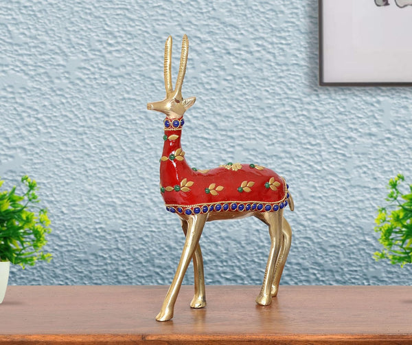 Brass Raindeer Hiran Statue (Height: 9 Inch) Mandir Setting