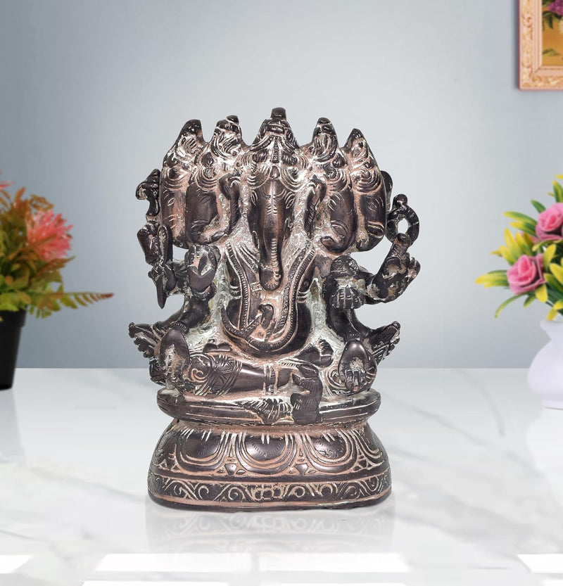 Brass Panchmukhi Ganesha Ancient Finish Murti (Height : 8 Inch)