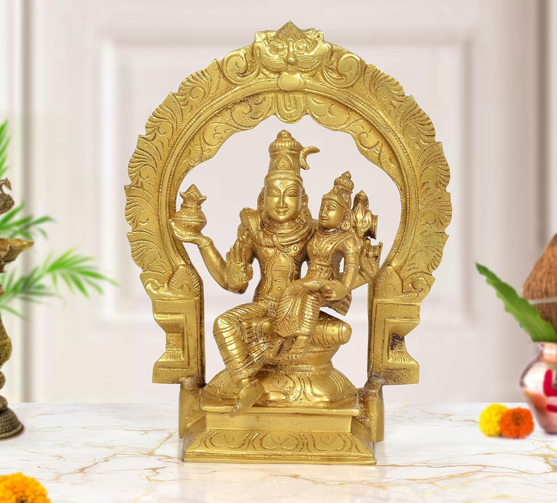 AONA Brass Shiva and Parvati Sitting Figurine