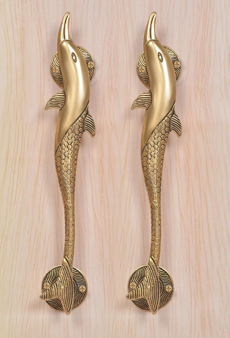 Brass Dolphin Fish Design Door Handle Pair (Pack of 2) (Height : 12 inch)