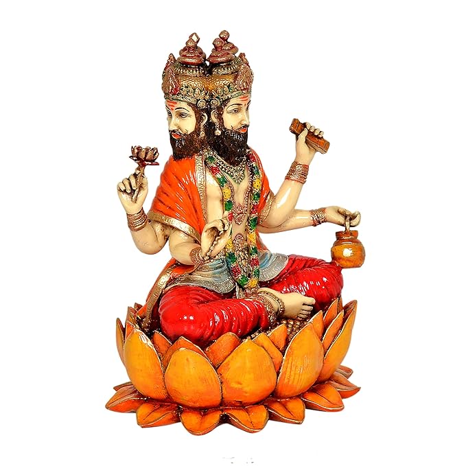 Poly Resin Lord Brahma Ji Statue Home Decoration Multicolor Height 7.5" Inch