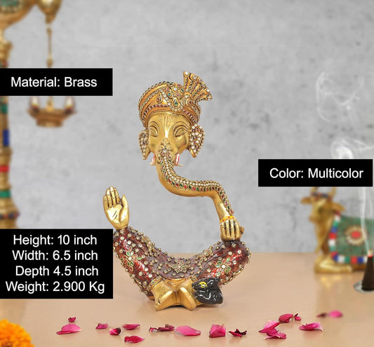 Brass Modern Ganesha Idol With Stone Work Finish (Height 10 Inch)