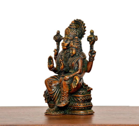 Superfine Brass Lakshmi Narasimha Statue (Height: 4 Inch)