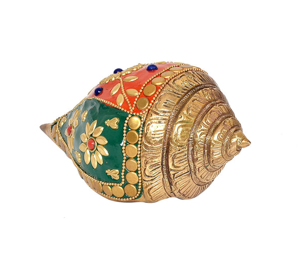 Brass Shankh for Home Decor Puja Temple Decor (Height: 3) Study Setting