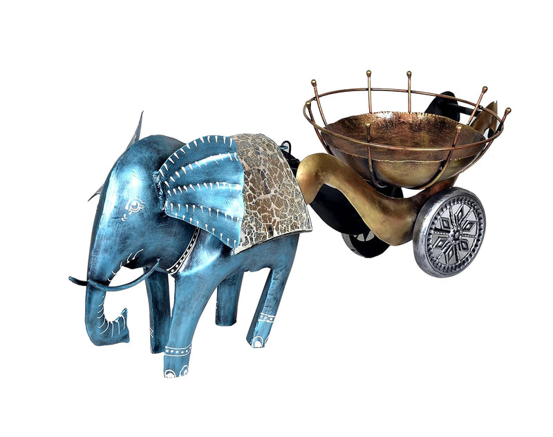 Iron Elephant with Cart Table topper Decorative Showpiece (Height 13 Inches)