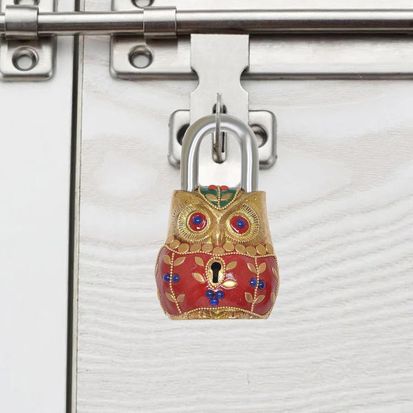 Brass Owl Bird Door Lock (Height : 4.5 inch) (Multicolor) Mandir Setting