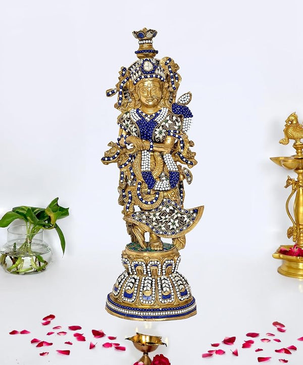 Brass Radha Rani Idol Figurine Statue Radha Murti,Height 19 Inch Mandir Setting