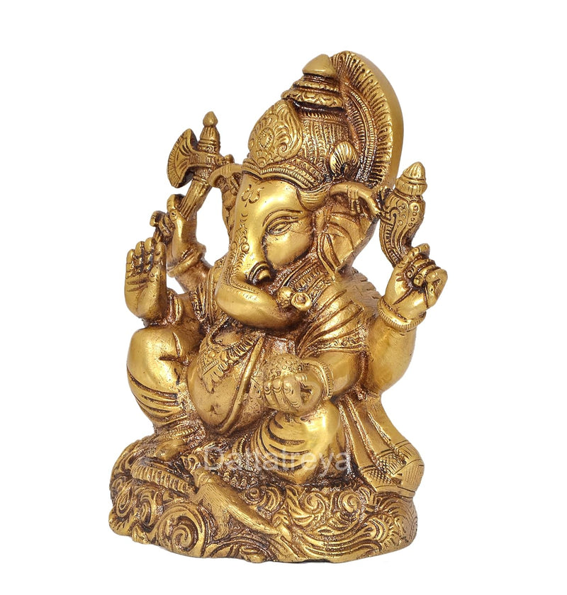 Natural Brass Ganesha Statue (Height : 6 inch)