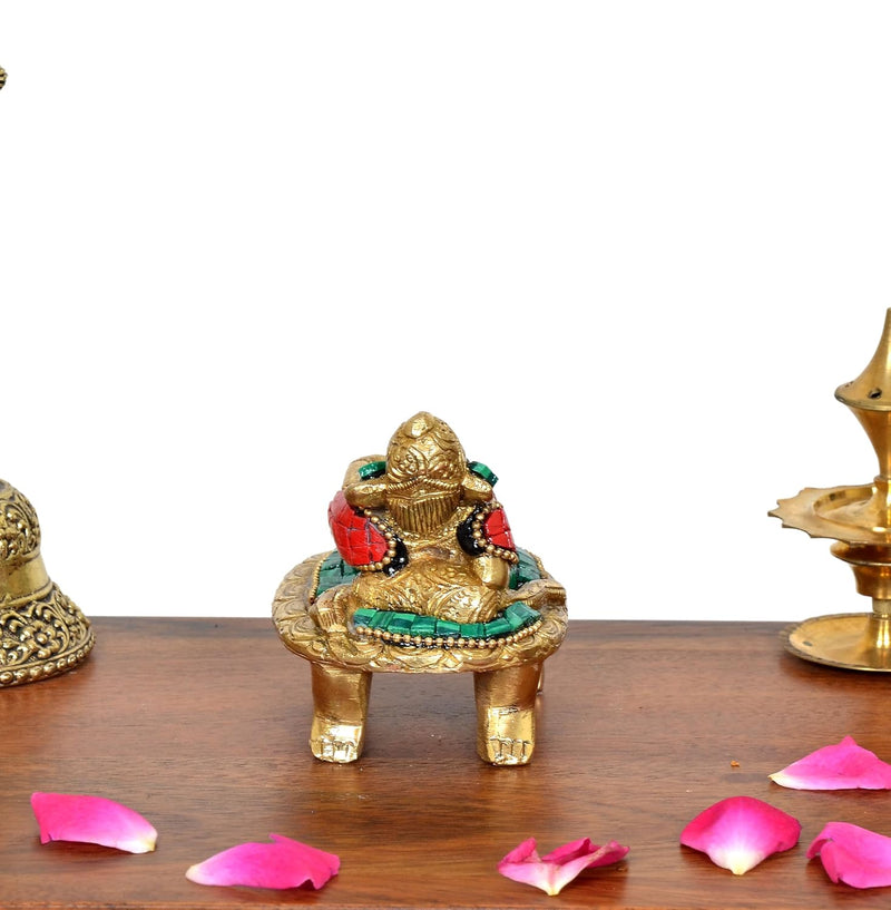 Brass Relaxing Ganesha Statue (Height :3 inch) (Multicolor )