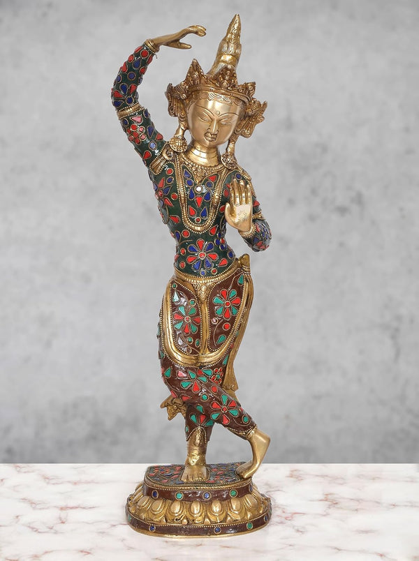 Brass Standing Dancing Tara Devi Statue (Height 20.5 Inch) Mandir Setting