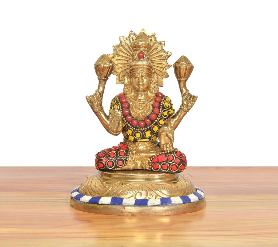Brass Lakshmi Ganesh Saraswati Idol (Height: 5 Inches) (Multicolor) Craft Detail