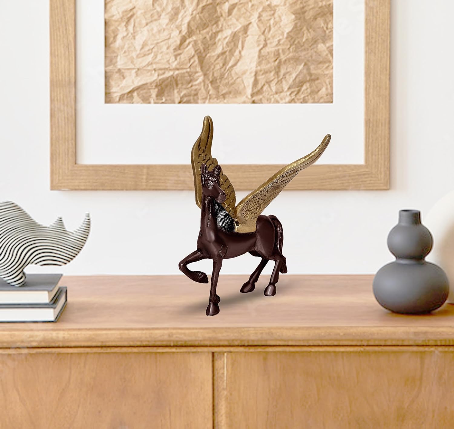 Brass Flying Horse Statue Feng Shui Showpiece (Height: 4 Inch) Black