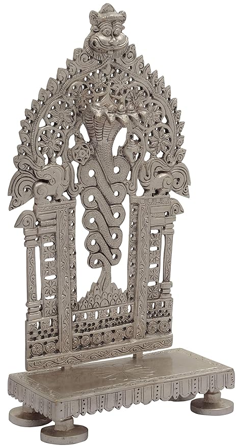 Auspicious Antique Elegant Spiritual Handcrafted Vasuki Pancha Mukhi Sheshnag (Snake) Singhasan (Throne) Chowki in Brass for Religious Deity Idol Statue in Home/Office/Temple Pooja Entryway Setting