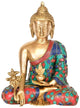 Brass Buddha idol with signature stone work (Height: 8 inches)