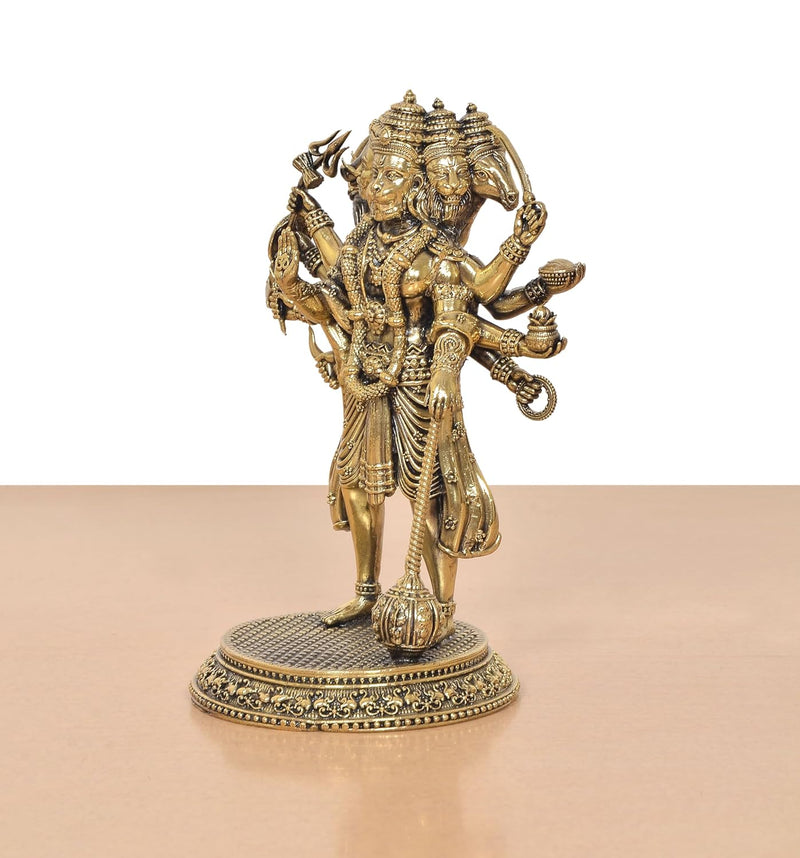 Brass Standing Panchamukhi Hanuman Idol (Height 6.5 Inch)