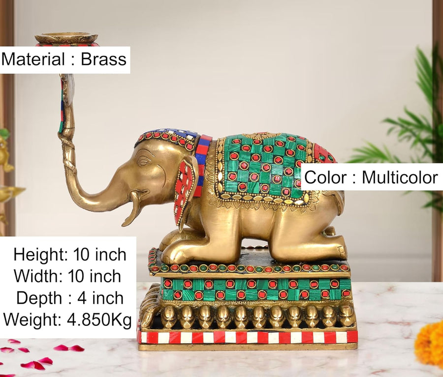 Brass Elephant Candle Stand Lamp Diya (Height: 10 inch) Craft Detail