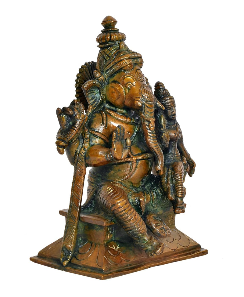 Brass Ganesha with Siddhi Idol - Hindu Deity Statue for Home Temple (Height : 7 inch)