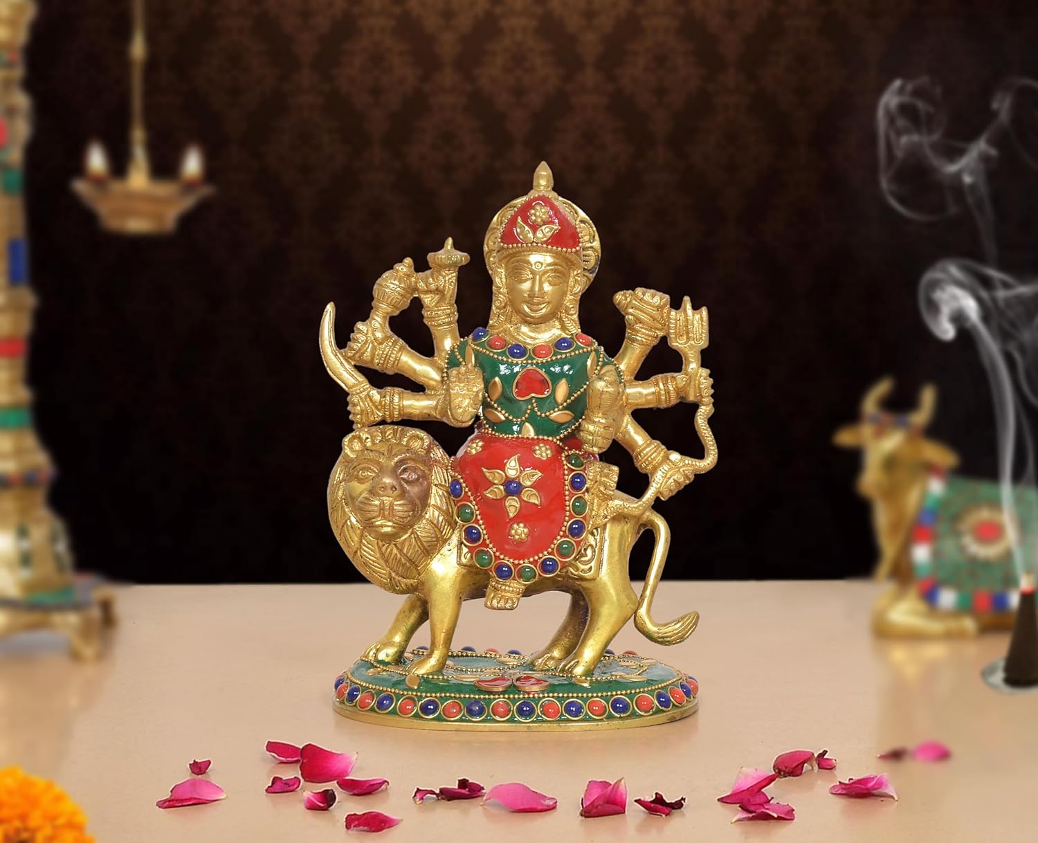 AONA Brass Durga Maa with Lion Idol