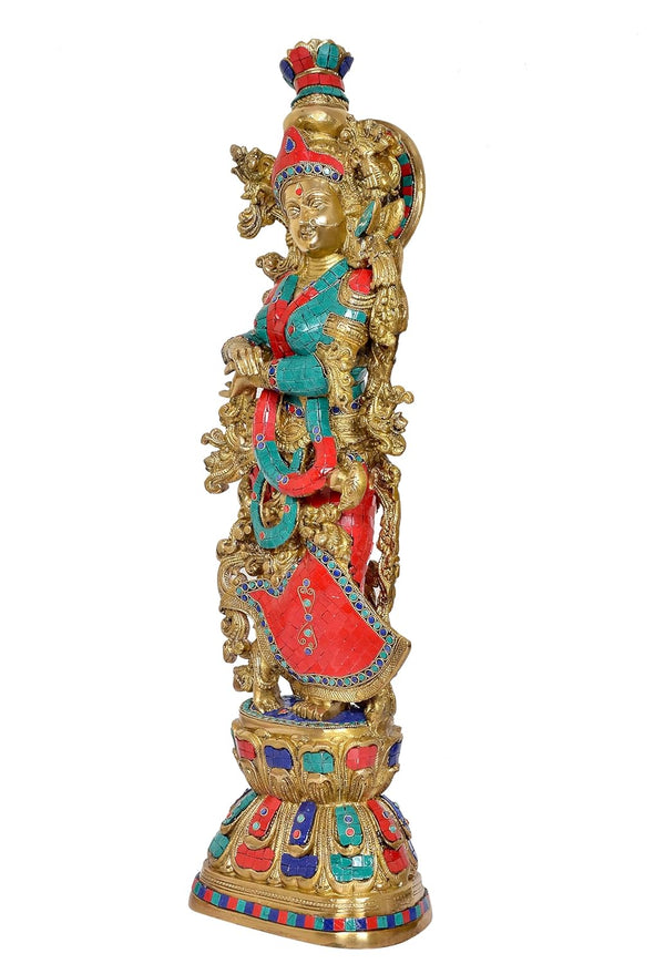Brass Radha - Big Size - Brass Radha Murti Idol Statue Sculpture for Home Office Pooja Mandir Decor (Height 29 inch) (Big Radha) Study Setting