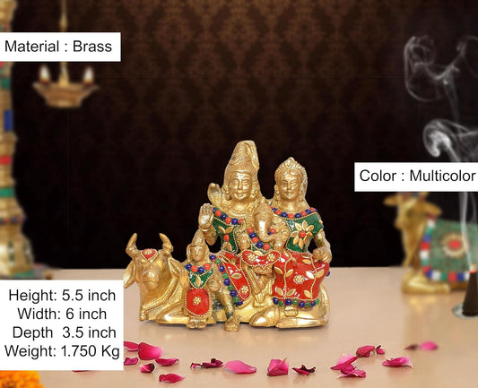 Brass Shiv Parivar Seated on Nandi Murti (Height 5.5 Inch)
