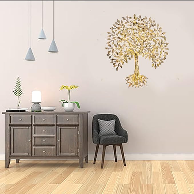 Brass Root Tree Decorative Tree Wall Hanging Wall Decor Beautiful Tree Showpiece For Home Living Room Decor Best Gift Item Golden Height 19 Inches Craft Detail