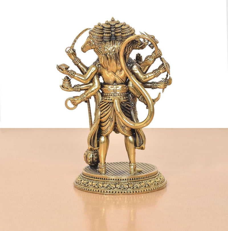 Brass Standing Panchamukhi Hanuman Idol (Height 6.5 Inch)