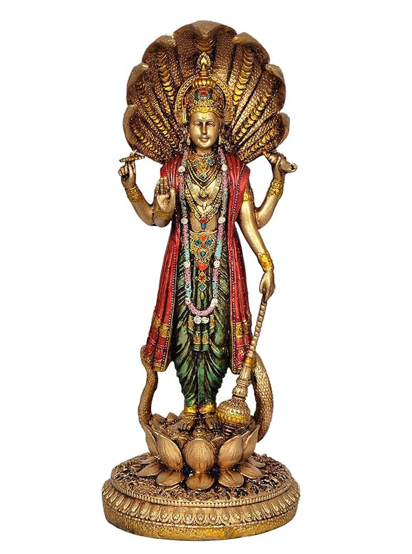 Resin Lord Vishnu Standing On Lotus (Height 12.5 Inch) Entryway Setting