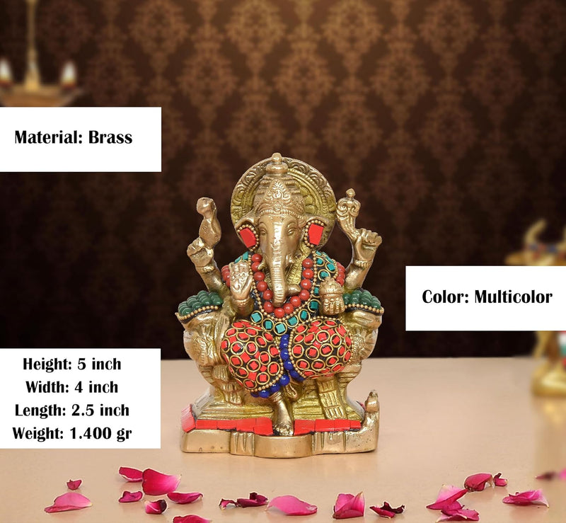Brass Ganesha Statue (Height 5 Inch)