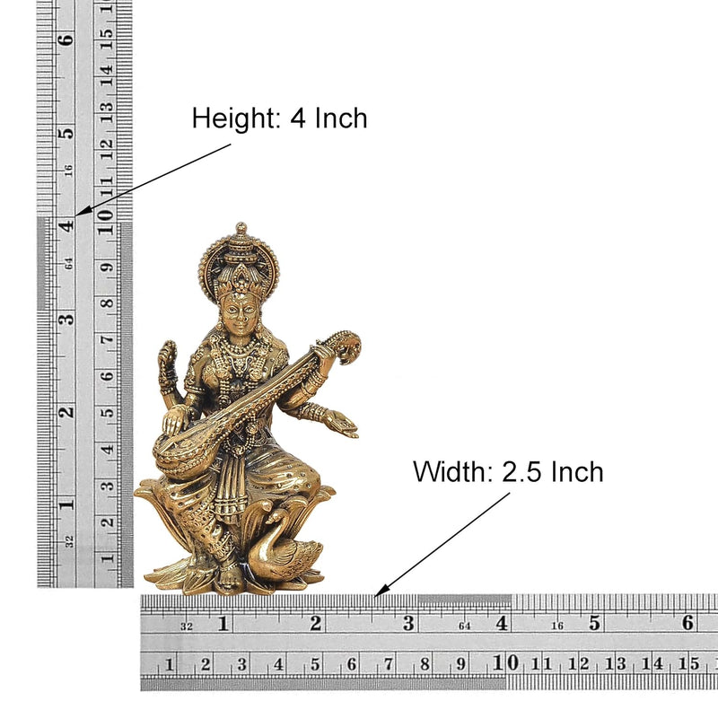 Bronze Maa Saraswati Statue Suited for School Bag (Height 4 Inch)