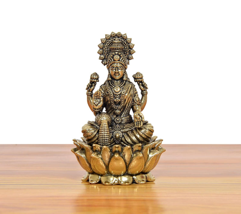 Bronze Goddess Lakshmi Sitting Statue (Height 3 Inch)