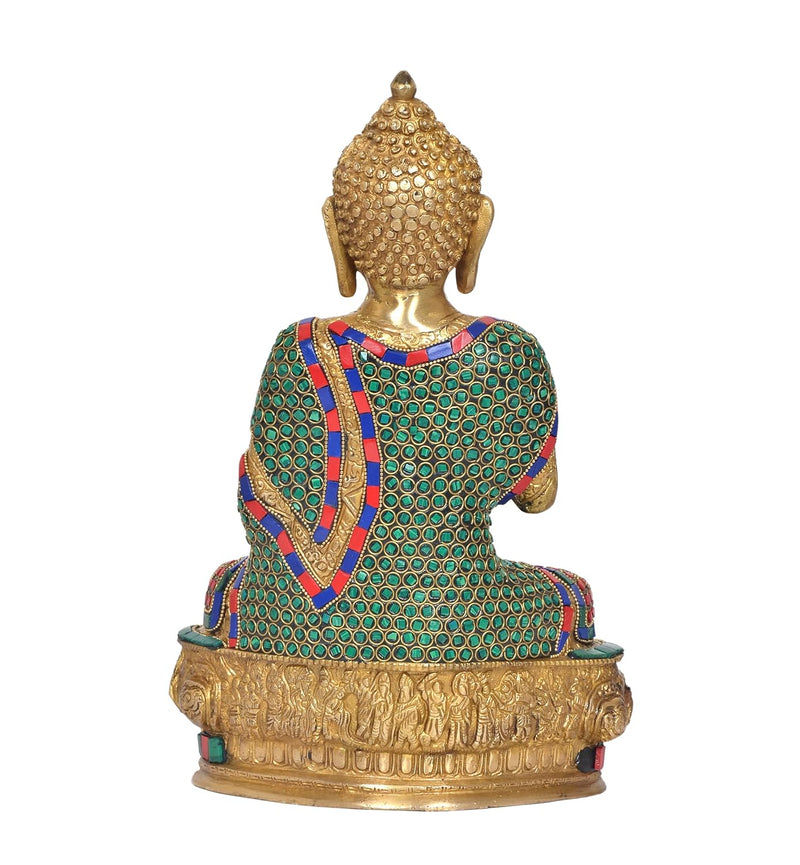 Brass Buddha Statue - Handcrafted Spiritual Decor for Home Decor and Office - Meditating Buddha Idol (Height 12 Inch) (Buddha Multicolor)