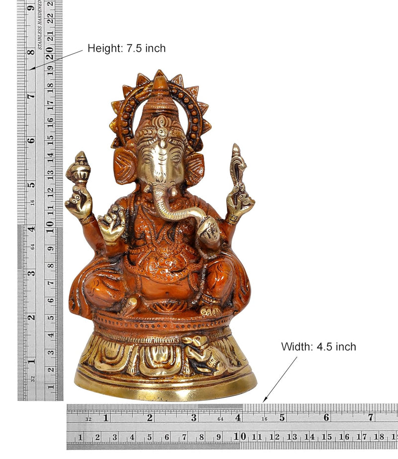 Brass Lord Ganesha Sculpture Hindu Deity (Height 7.5 Inch)