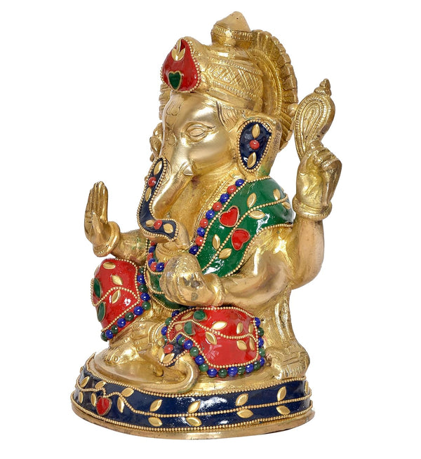 Brass Lord Ganesha Idol Ganesh Statue Decorative Sculpture for Home Decor Mandir Office Pooja Showpiece (Height 8 Inch) Study Setting