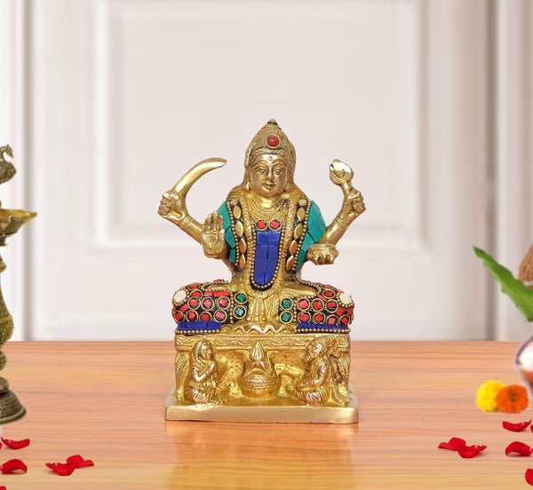 Brass Goddess Santoshi Maa Statue (Height: 5.5 inch) Mandir Setting
