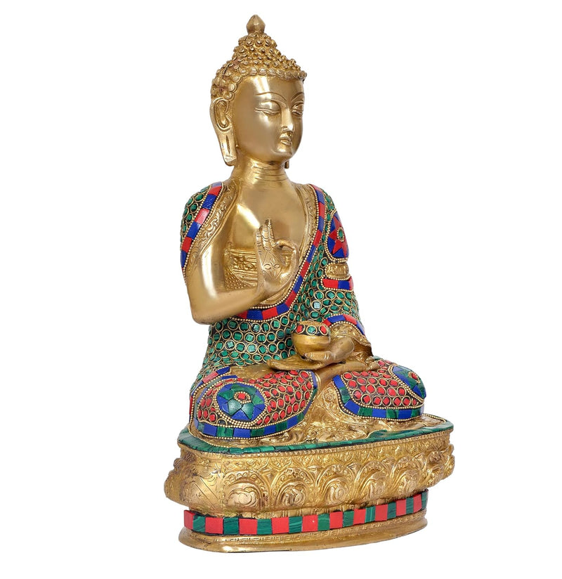 Brass Buddha Statue - Handcrafted Spiritual Decor for Home Decor and Office - Meditating Buddha Idol (Height 12 Inch) (Buddha Multicolor)
