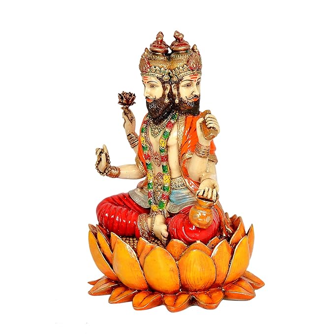 Poly Resin Lord Brahma Ji Statue Home Decoration Multicolor Height 7.5" Inch