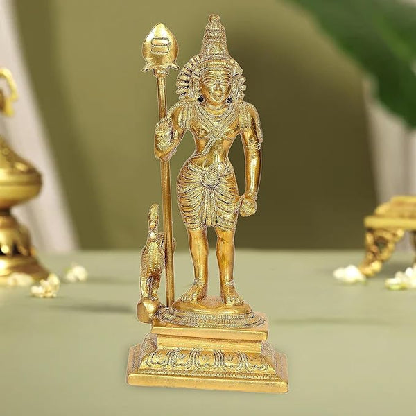 Lord Swami KartikeyaJi Kartik Statue with Peacock Brass Height 8.2 Inches Mandir Setting