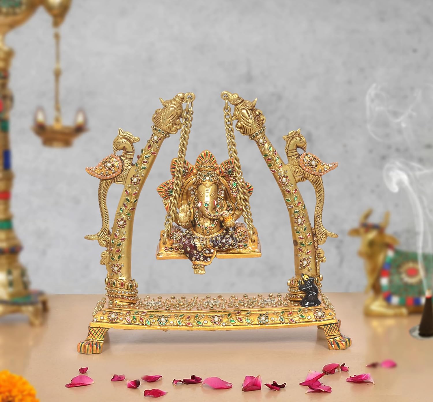 AONA Brass Ganesha Swinging Jhula Idol