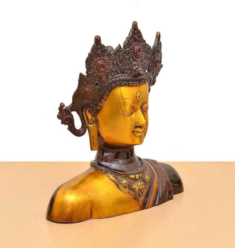 Brass Buddha Head Statue (Height 15 Inch)
