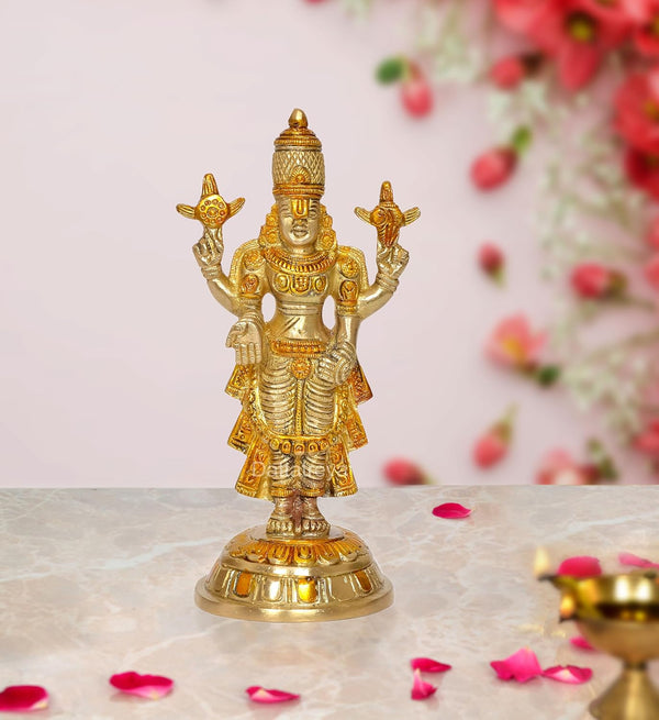 Brass Lord Tirupati Bala Ji Idol Statue Home Temple Office Figurine Showpiece Multicolour (Height 7.5 Inch) Mandir Setting