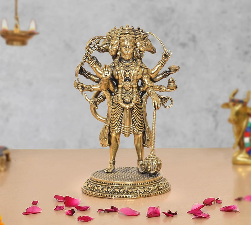 Brass Standing Panchamukhi Hanuman Idol (Height 6.5 Inch)