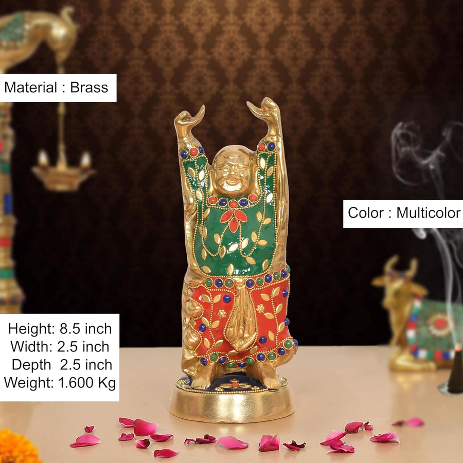 Brass Laughing Buddha Standing Statue (Height 8.5 Inch) Craft Detail